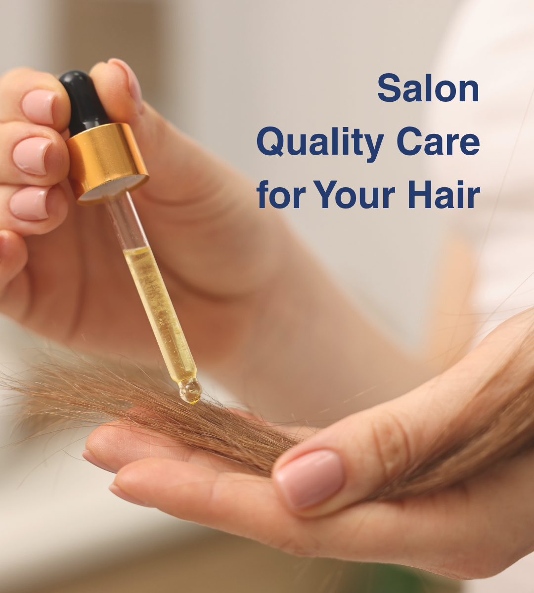 Woman using a premium hair tincture in her hair care routine.